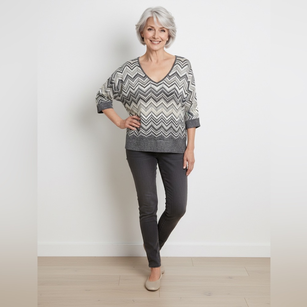 White House Black Market Chevron Patterned Knit Top